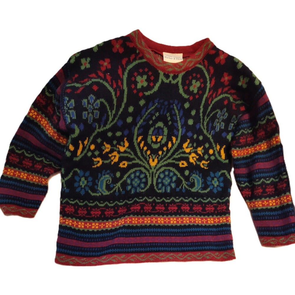 Laura Ashley Mother & Child Kids Girls Size 6-7 Years Multi Floral Wool Blend UK